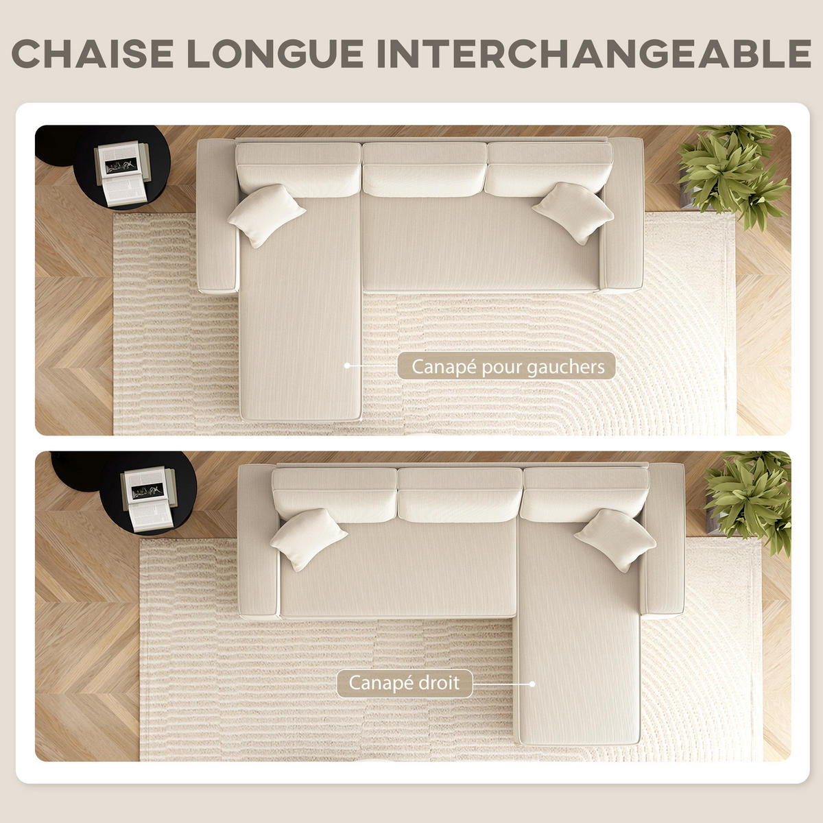 ECKSOFA Creme 3-Sitzer Cord 241/153/83 cm - Weiß, Textil (241/153cm) - PANGIVO