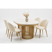TISCHGRUPPE CLEO 100-150 cm in Kashmir/Gold mit 4 Stühlen in Boucle Beige - Kaschmir/Beige, Holz/Textil (150/76/100cm) - Deine Möbel 24