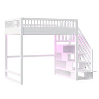 HOCHBETT 140/200 cm in Weiß mit Stauraumtreppe und LED - Weiß, Holz/Holzwerkstoff (140/200cm) - STILVORA