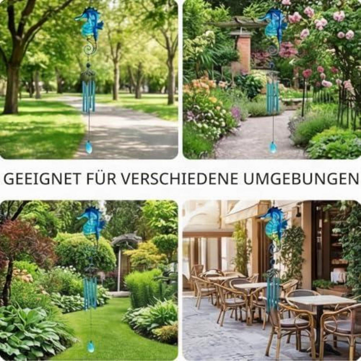 WINDSPIEL Seepferdchen Glas Blau 89 cm - Multicolor, Glas (85.5/11.5/3cm)