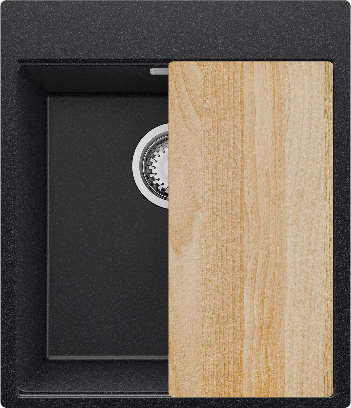 SPÜLBECKEN Oslo, 2-er set Anthrazit 43/50 cm 1 Becken + Ablauf-Set + Schneidebrett ab 45er Unterschrank - Chromfarben/Anthrazit, Kunststoff (43/20/50cm) - Primagran