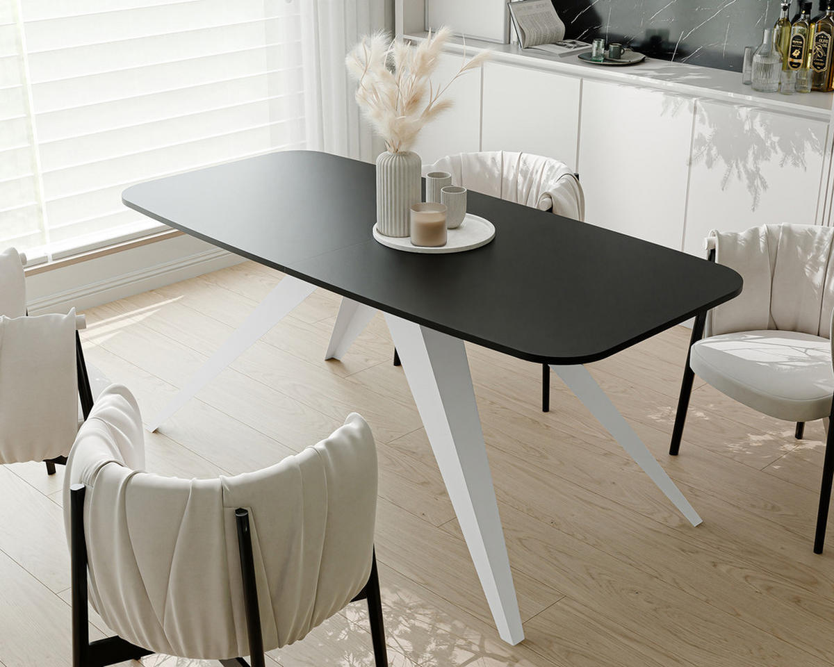AUSZIEHTISCH FENTO 160/80/76 cm, Weiß / Schwarz - Schwarz/Weiß, Holzwerkstoff/Metall (80/160/76cm) - Idohome