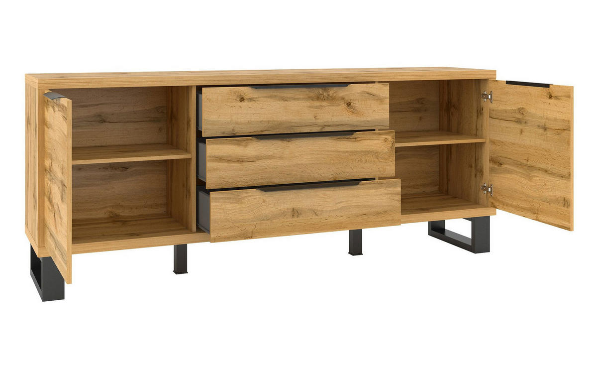 KOMMODE Halle Wotan Eiche 200 / 45 / 80 cm - Eiche Wotan/Braun, Holz/Holzwerkstoff (200/80/45cm) - Feldmann-Wohnen
