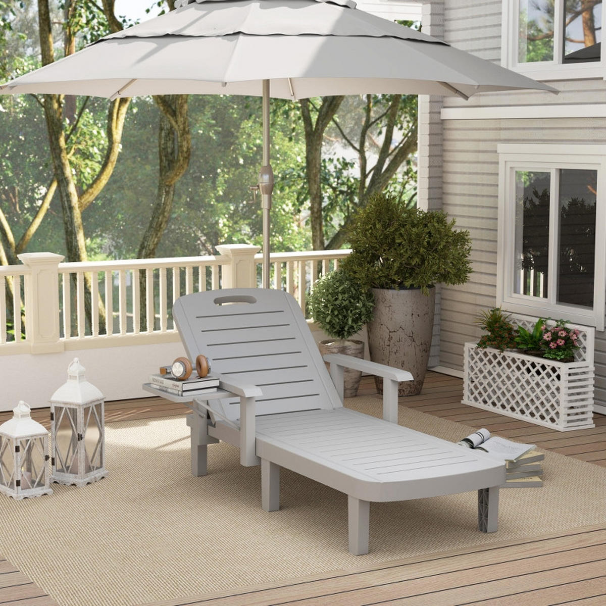 SONNENLIEGE aus Kunststoff 79x158x88cm in Hellgrau mit Beistelltisch - Hellgrau, Kunststoff (79/29/188cm) - Modfu