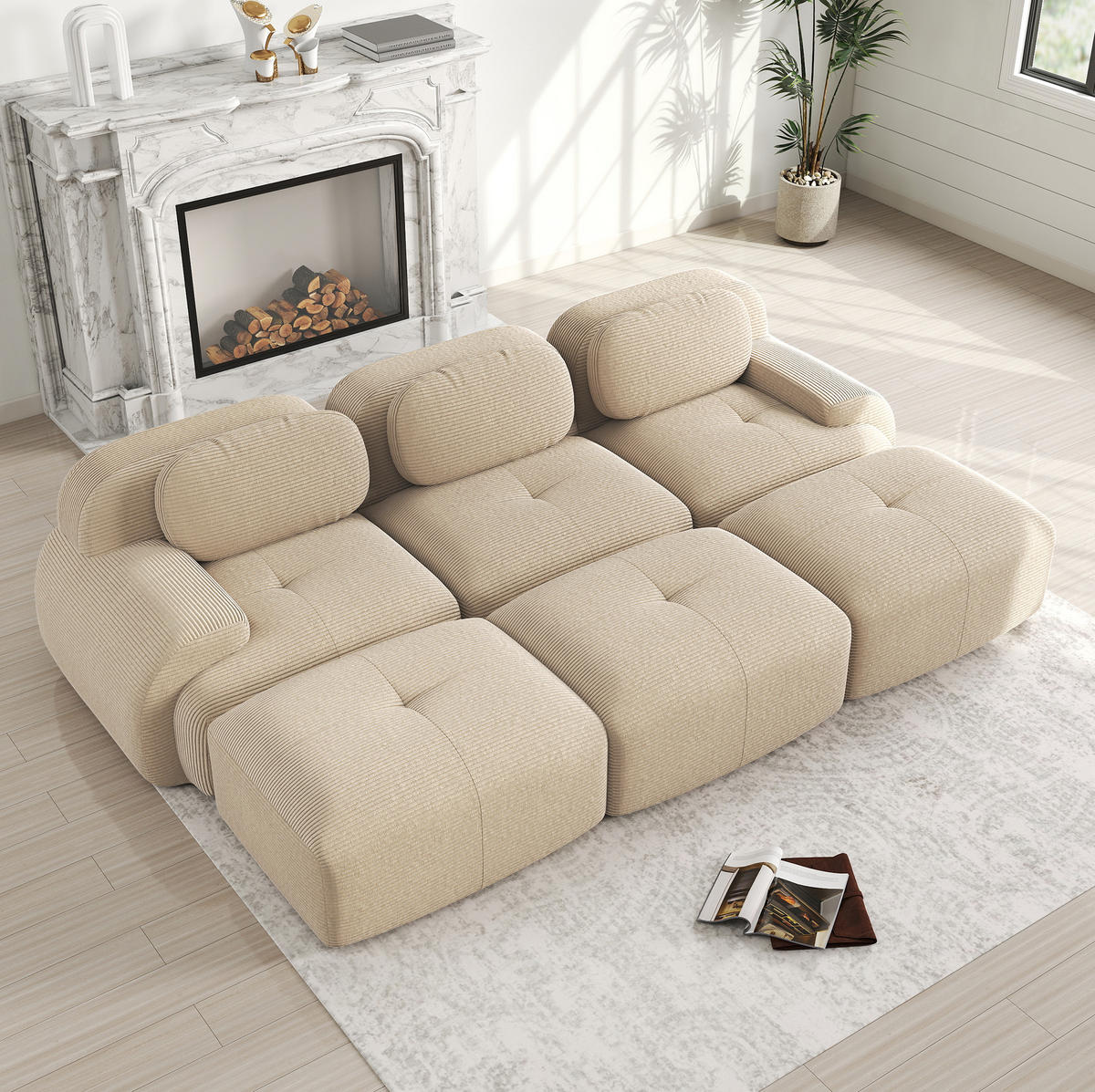 SOFA modular rahmenlos Cord Beige - Beige, Kunststoff (178/75/298cm) - Meubliv