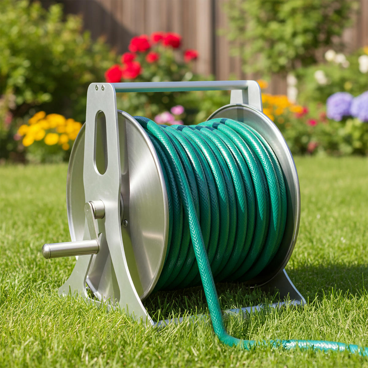 SCHLAUCHTROMMEL - Silberfarben, Metall (50/31/36cm) - Relaxdays