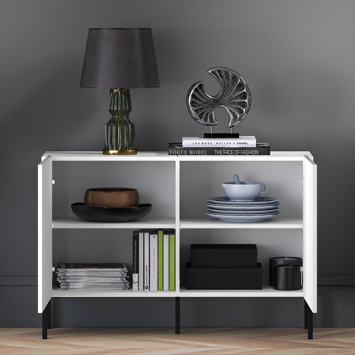 KOMMODE NEBRO,Weiß - Schwarz/Weiß, Holzwerkstoff (114/77/37cm) - KONSIMO®