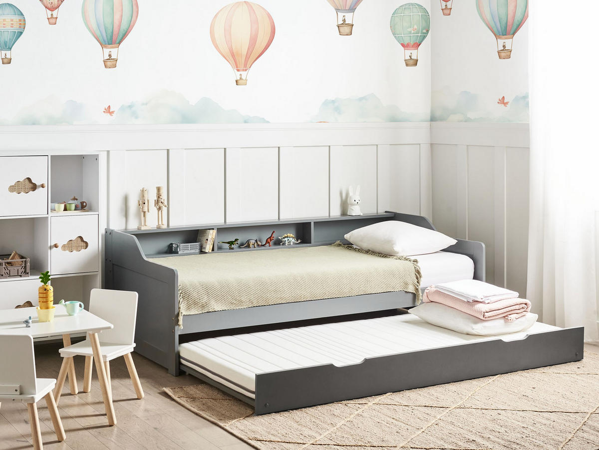 AUSZIEHBETT 90x200 cm Grau Edern - Grau, Holz (90/200cm) - Beliani