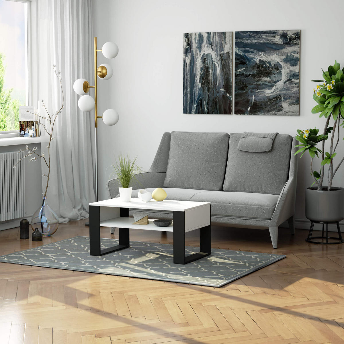 COUCHTISCH Rechteckig Weiß - Schwarz 92/45/50 cm - Schwarz/Weiß, Holzwerkstoff (50/92/45cm) - designimpex