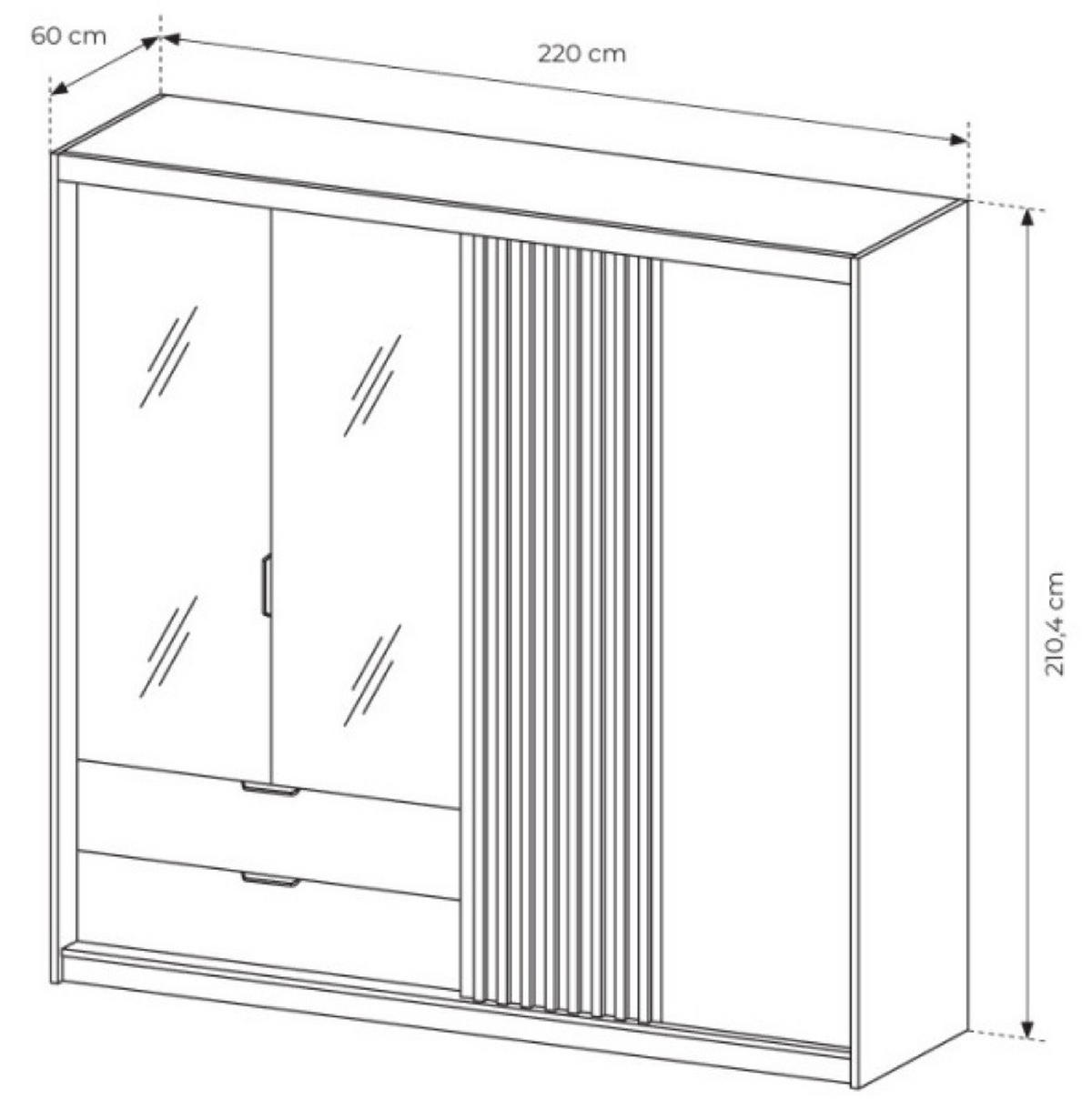 SCHRANK Antrazit Ally Mit Spiegel Und Lamellen Artisan Eiche 220 cm - Braun, Holzwerkstoff (220/210.4/60cm) - Sepro Meble