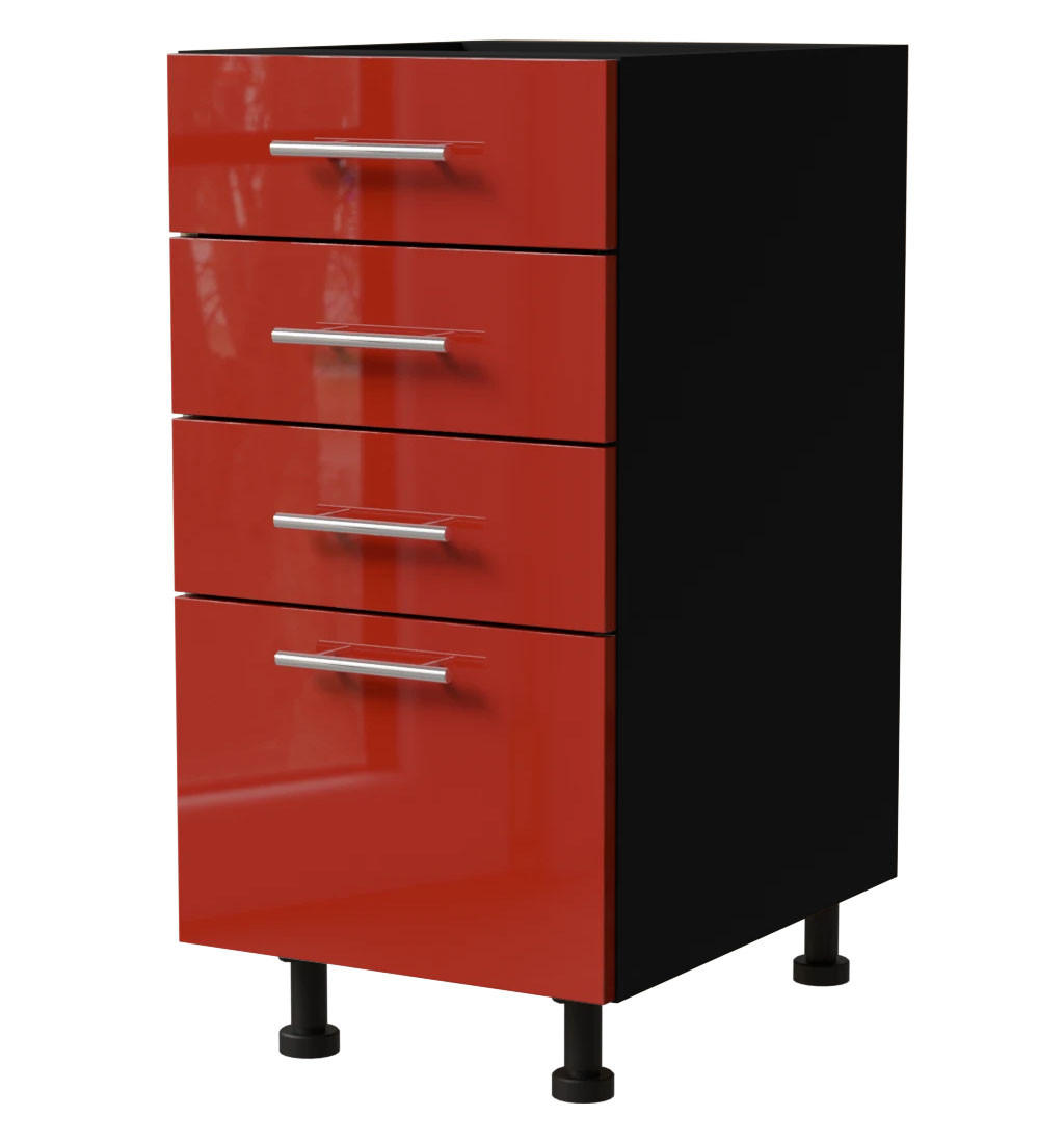 SCHUBLADENUNTERSCHRANK Brerra D4R/40 Korpus schwarz / Front RAL 3002 karminrot Hochglanz 40 / 50 / 82 cm - Rot/Schwarz, Holz/Holzwerkstoff (40/82/50cm) - Feldmann-Wohnen