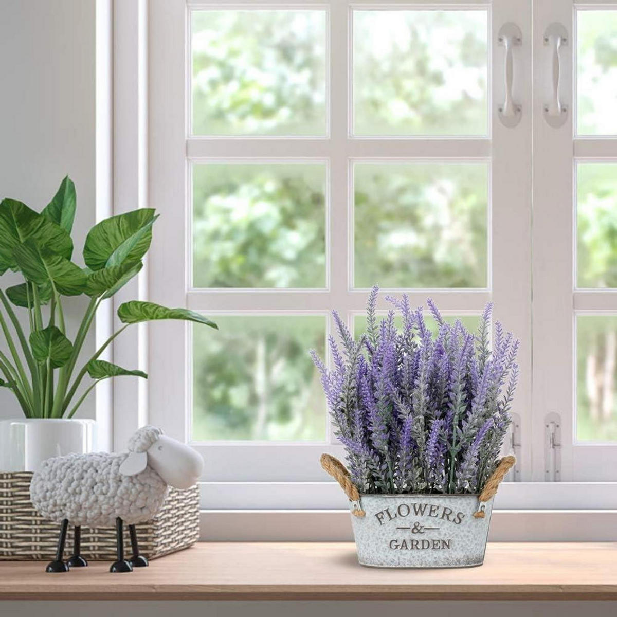 KUNSTPFLANZE Lavendel im Metalltopf Shabby-Stil - Flieder, Kunststoff (30cm)