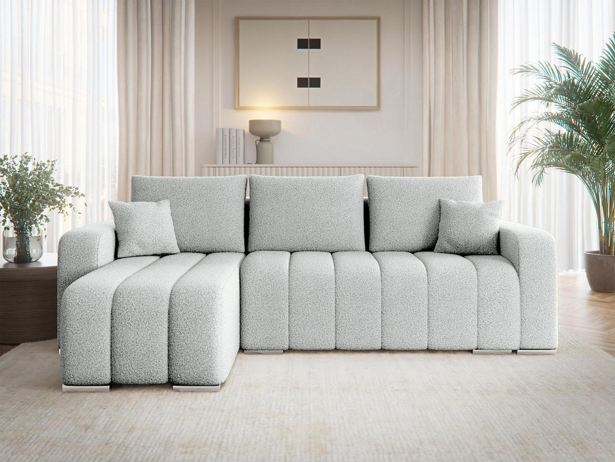 ECKSOFA Pufetto Boucle - Silberfarben/Hellgrau, Holz/Textil (244/147cm) - MIRJAN24