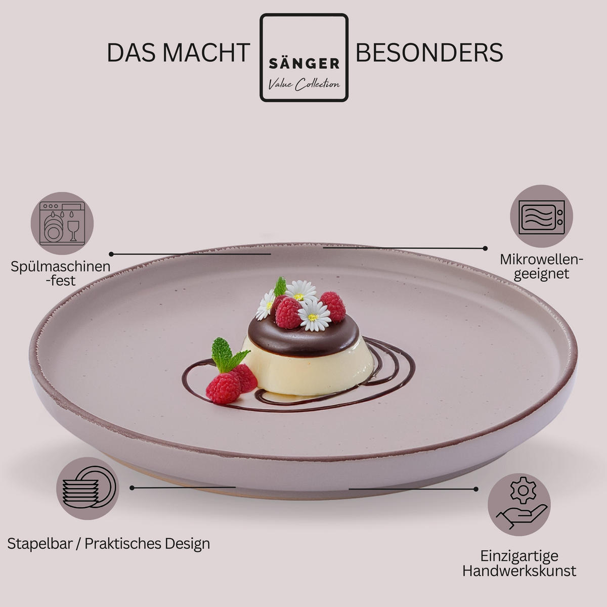 DESSERTTELLER BOMBAY BASALT - 4 teilig aus Steingut - Lila, Stein (20.5cm) - Sänger