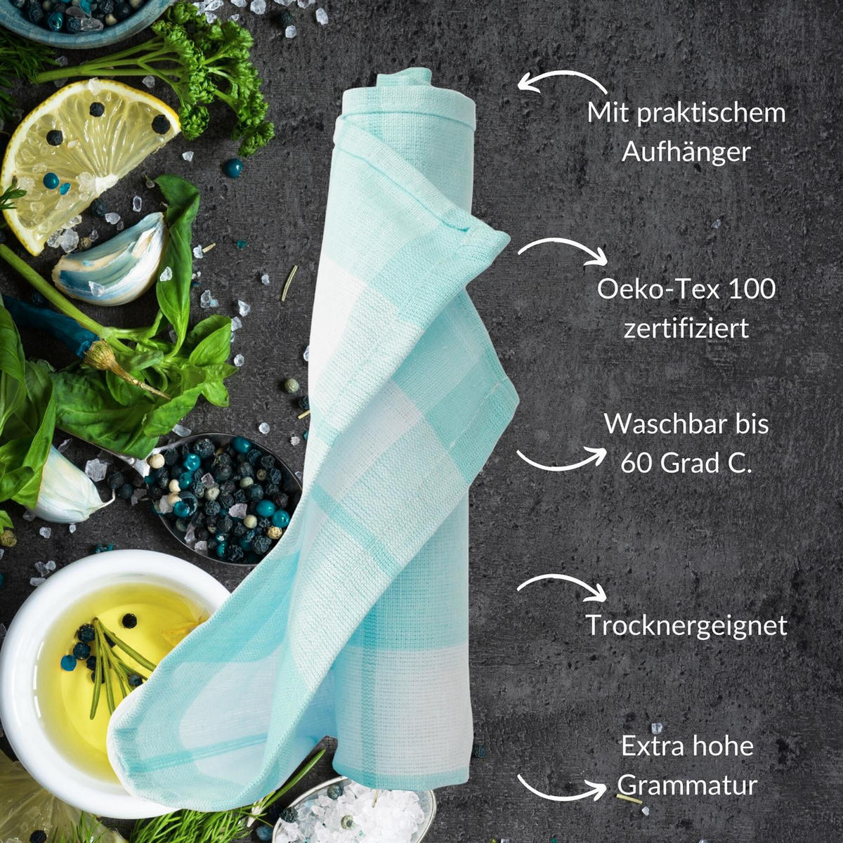 GESCHIRRTÜCHER 50x70 cm im 12er Set aus 100% Baumwolle, Küchentücher Aqua - Hellblau, Textil (50/70cm) - Carpe Sonno