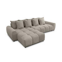 ECKSOFA Bubble mit losen Rückenkissen und Sitzfläche in Bubble-Optik aus weichem Taupe Strukturstoff mit schöner Sitzkomfort - Ottomane links - Taupe/Schwarz, Holz/Kunststoff (180/306cm) - S-Style Möbel