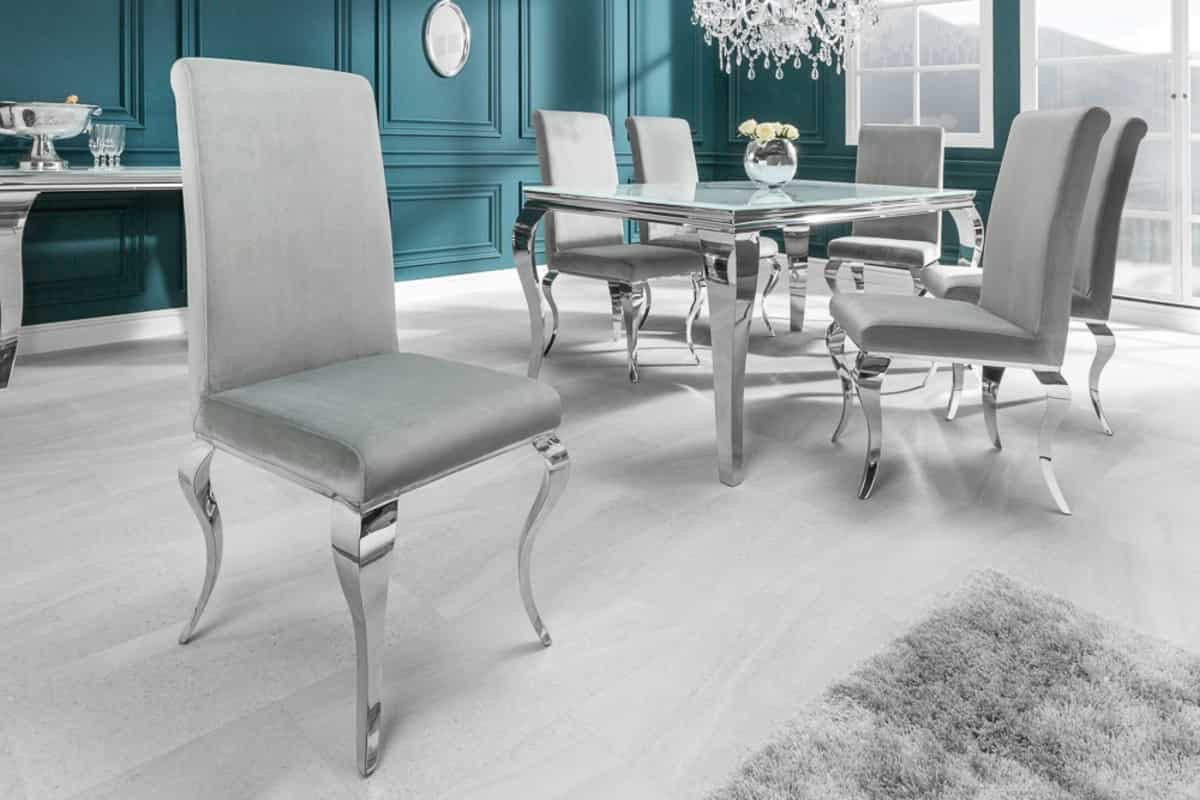 STUHL MODERN BAROCK Samt Edel-Grau 105 cm - Silberfarben/Grau, Textil/Metall (45/104/64cm) - riess-ambiente