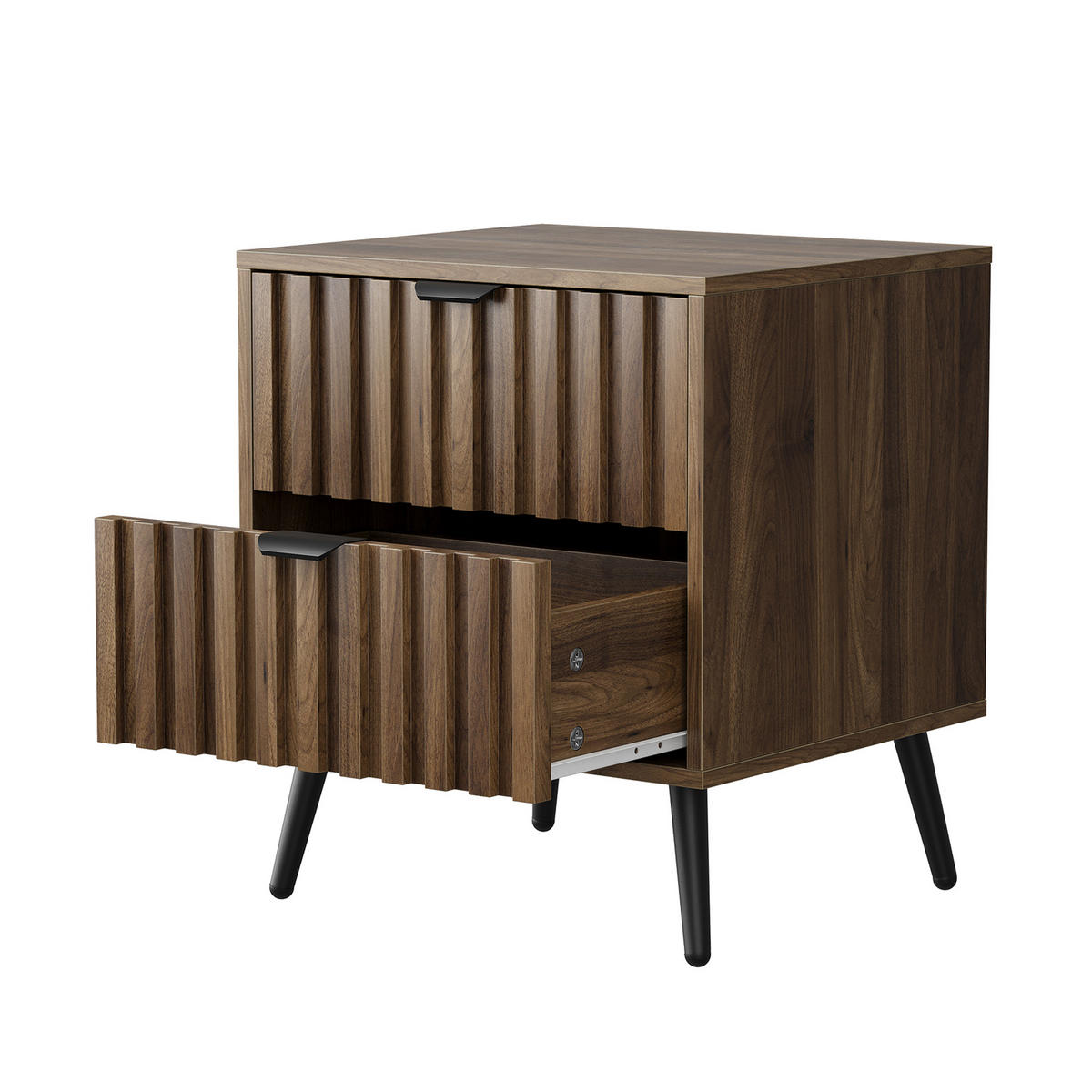 NACHTTISCH Walnuss 45 cm – Nachtkonsole Modern mit 2 Schubladen & Metallbeinen - Walnussfarben, Holzwerkstoff (45/53/40cm) - Urban Meuble