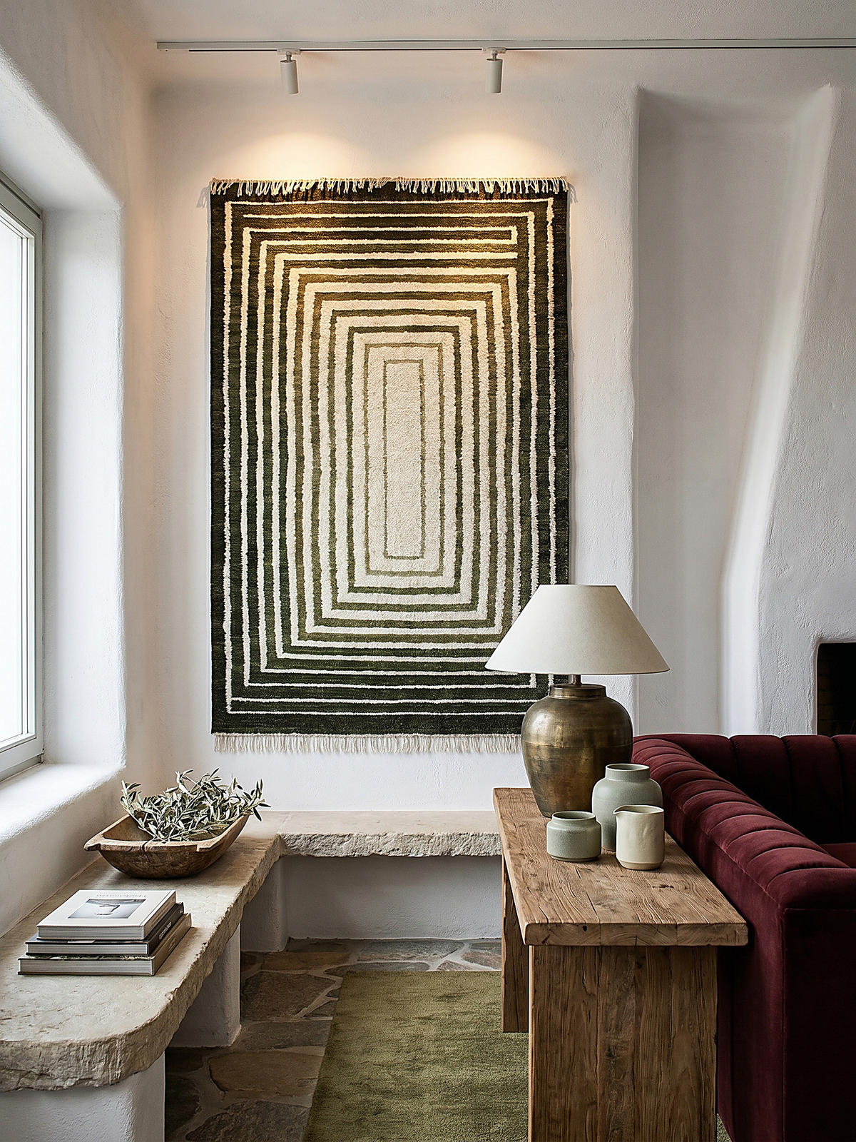 TEPPICH aus Wolle handgewebt mit Fransen FROND in Grün, geometrisch, 200 x 300 cm - Grün, Textil (200/300cm) - KADIMA DESIGN