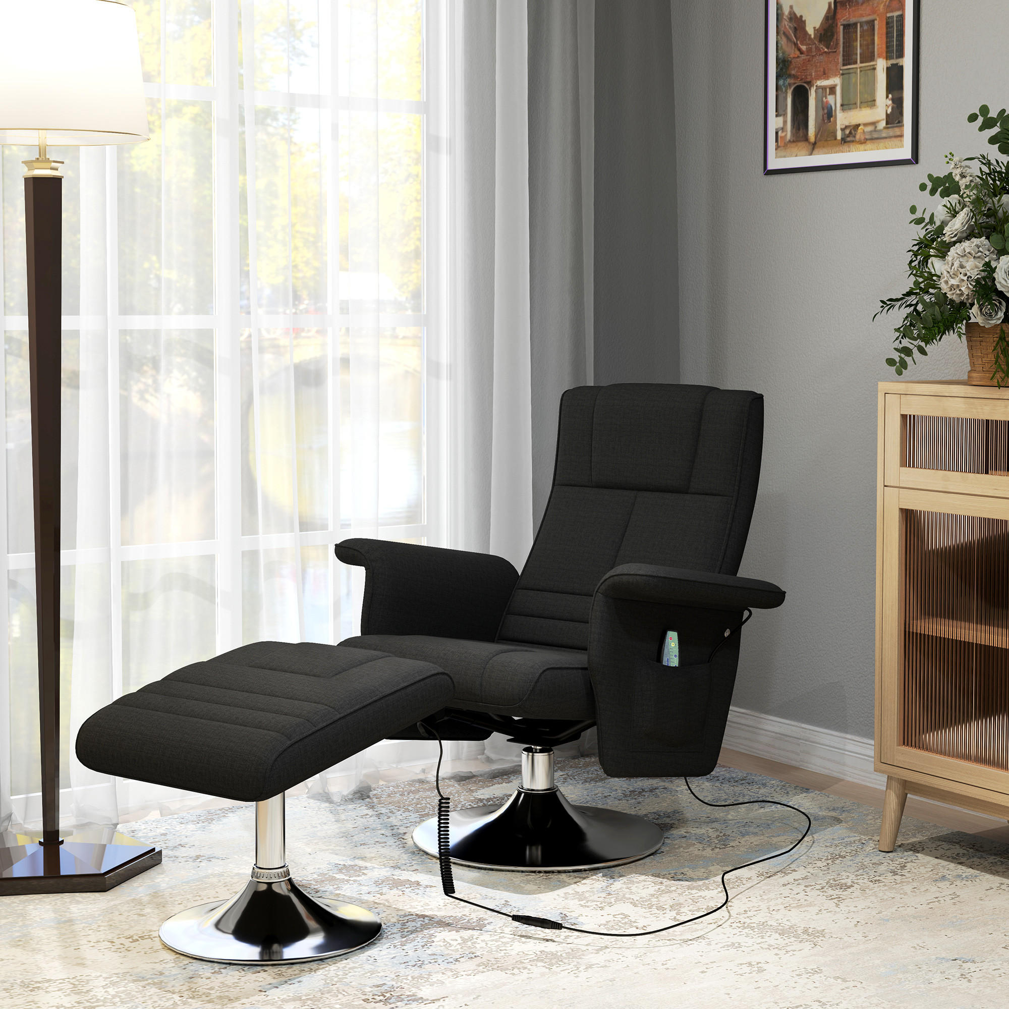 MASSAGESESSEL mit Fußhocker - Schwarz, Kunststoff (95/88/78cm) - HOMCOM