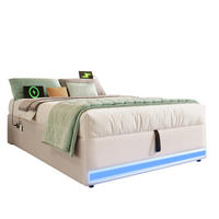 POLSTERBETT 90/200 cm beige aus Leinen mit LED-Leiste, USB und Typ-C - Beige, Textil (90/200cm) - OKMYHOME