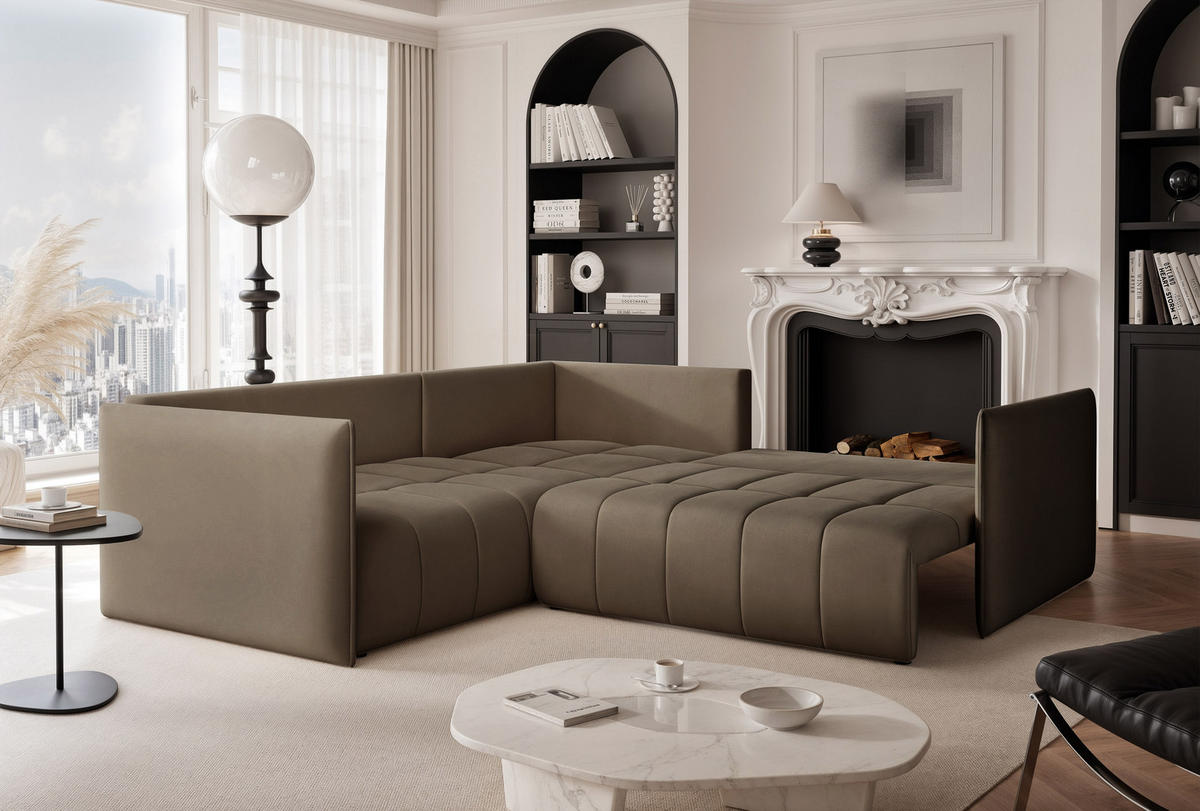 ECKSOFA OLIMPIA mit Schlaffunktion und Bettkasten Braun - Braun, Holzwerkstoff/Kunststoff (235/230cm) - Idohome