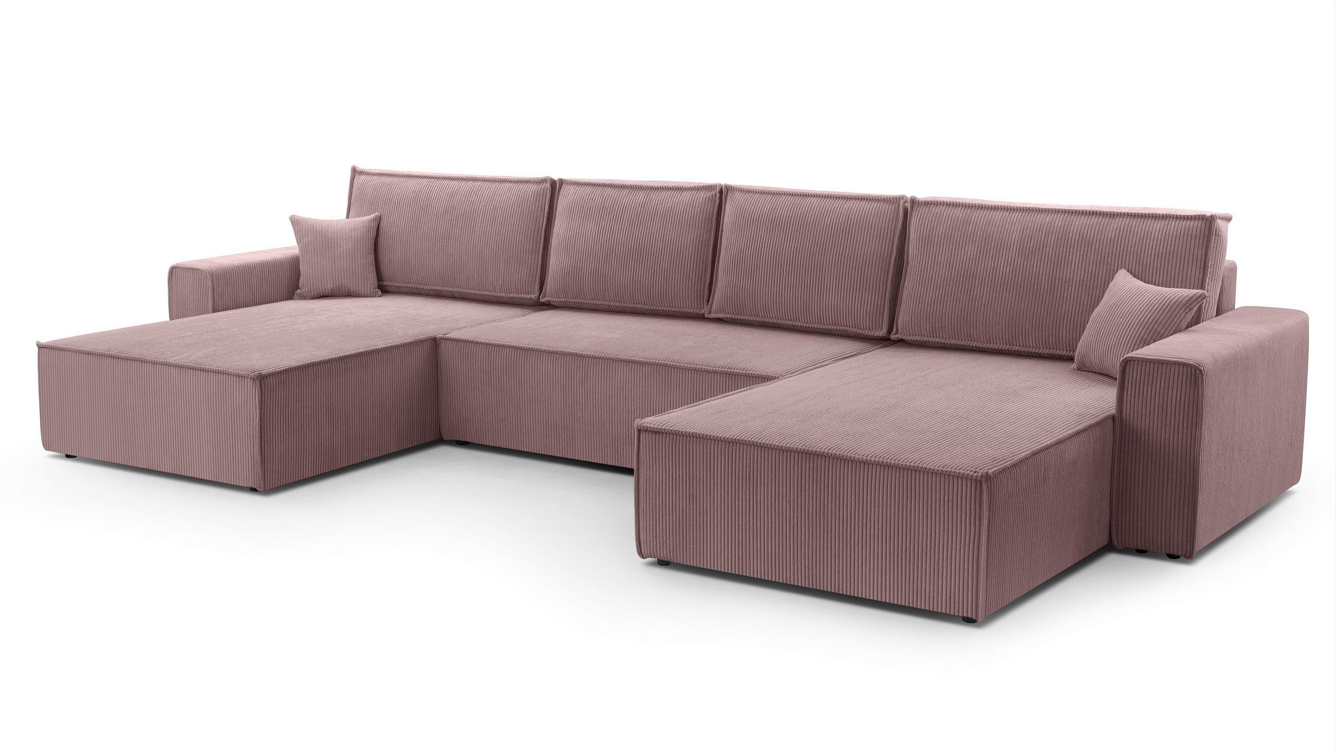 WOHNLANDSCHAFT Cedria Lavendel 389/145/85 cm mit Schlaffunktion - Hellrosa/Schwarz, Kunststoff/Textil (389/85/145cm) - AX Living