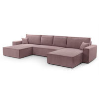 WOHNLANDSCHAFT Cedria Lavendel 389/145/85 cm mit Schlaffunktion - Hellrosa/Schwarz, Kunststoff/Textil (389/85/145cm) - AX Living