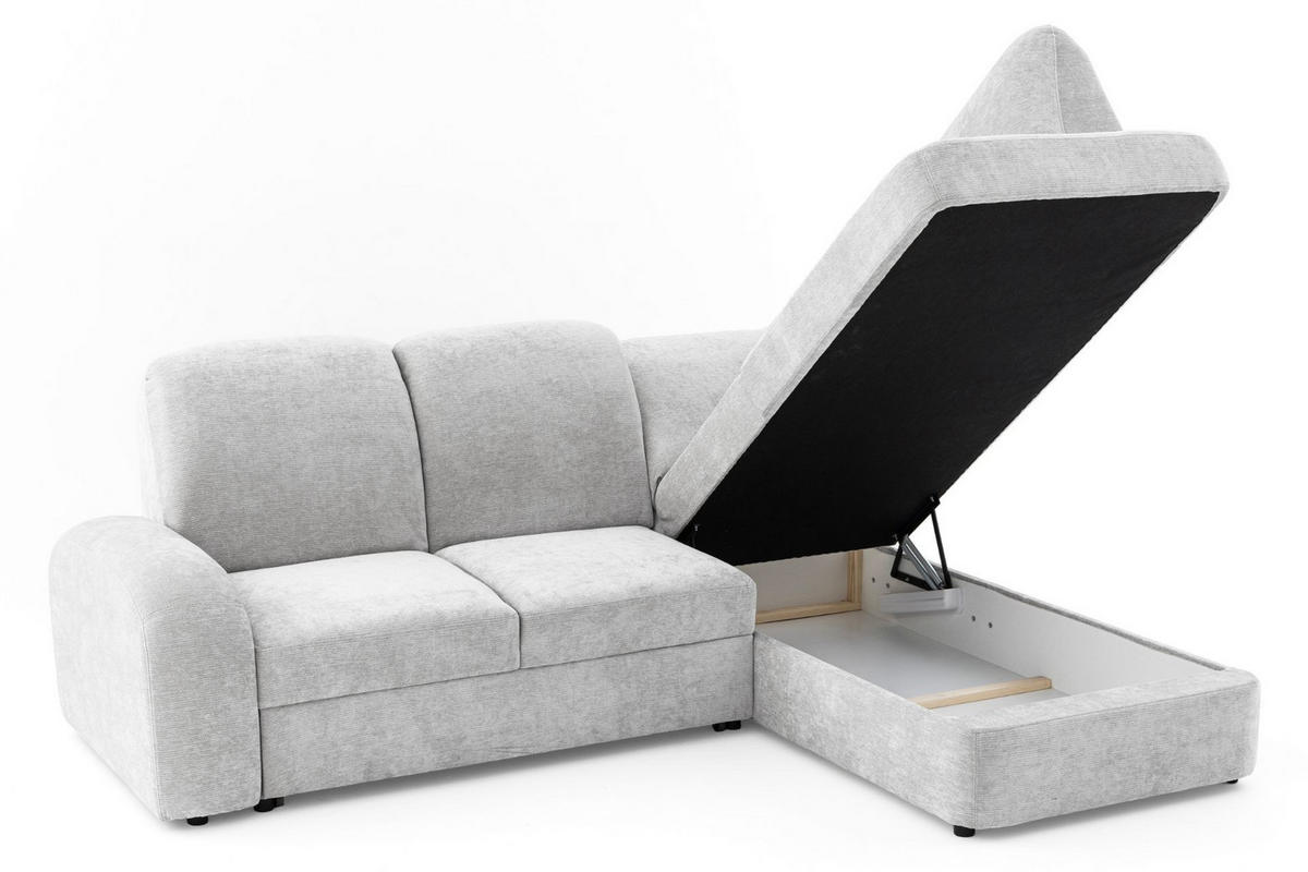 ECKSOFA VIBE L Rechts mit Schlaffunktion 129x205 Chenille Hellgrau - Hellgrau/Schwarz, Holz/Kunststoff (250/186cm) - Muffo