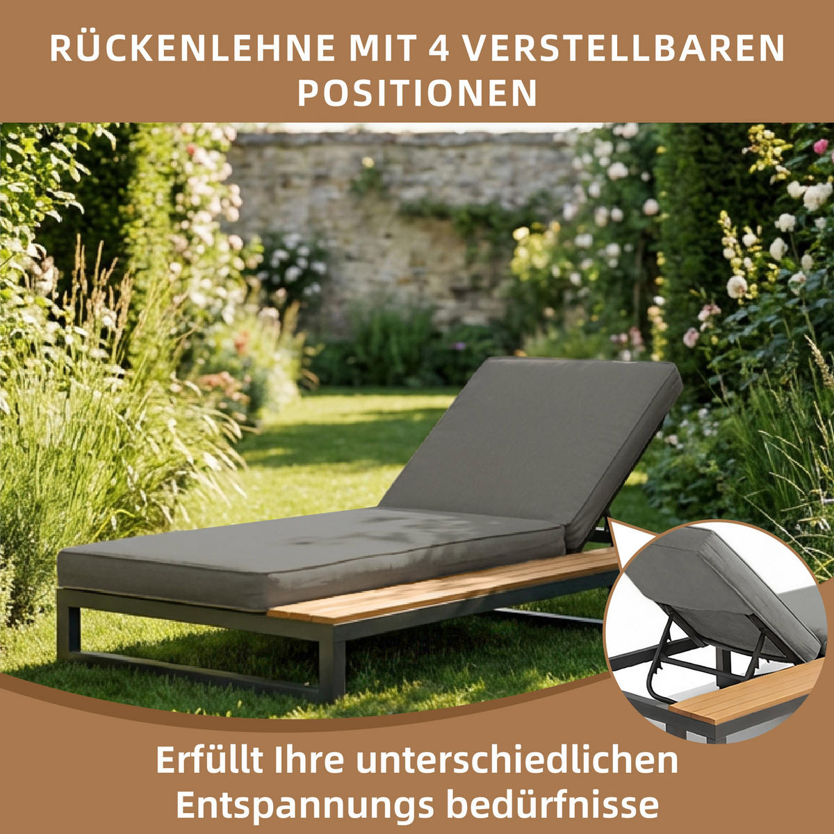 OUTDOOR-LIEGESTUHL Multifunktionales Sofabett Grau Linke Seite 3-tlg - Grau, Metall (79.5/73/184cm) - ComfortXL