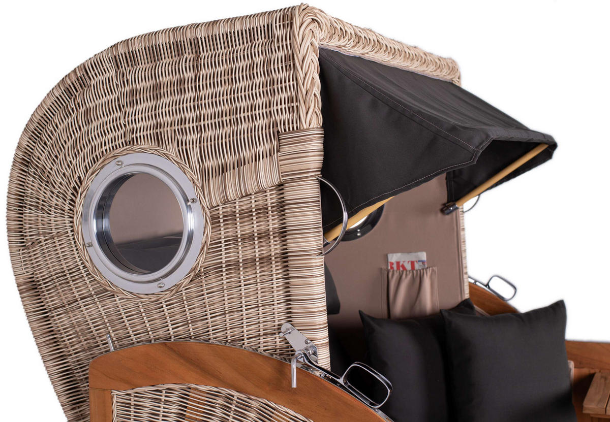 STRANDKORB XXL Düne Grande Teak PE Shell - Schwarz/Braun, Metall (142/170/95cm) - Mr. Deko