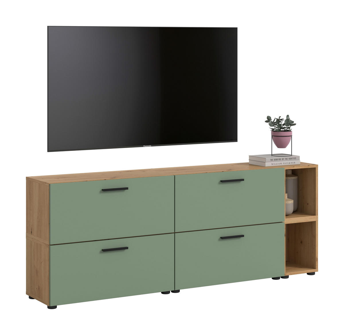 WOHNWAND The One Smoke Green 176/34/67 cm - Braun, Holzwerkstoff (176/67/34cm) - Xonox