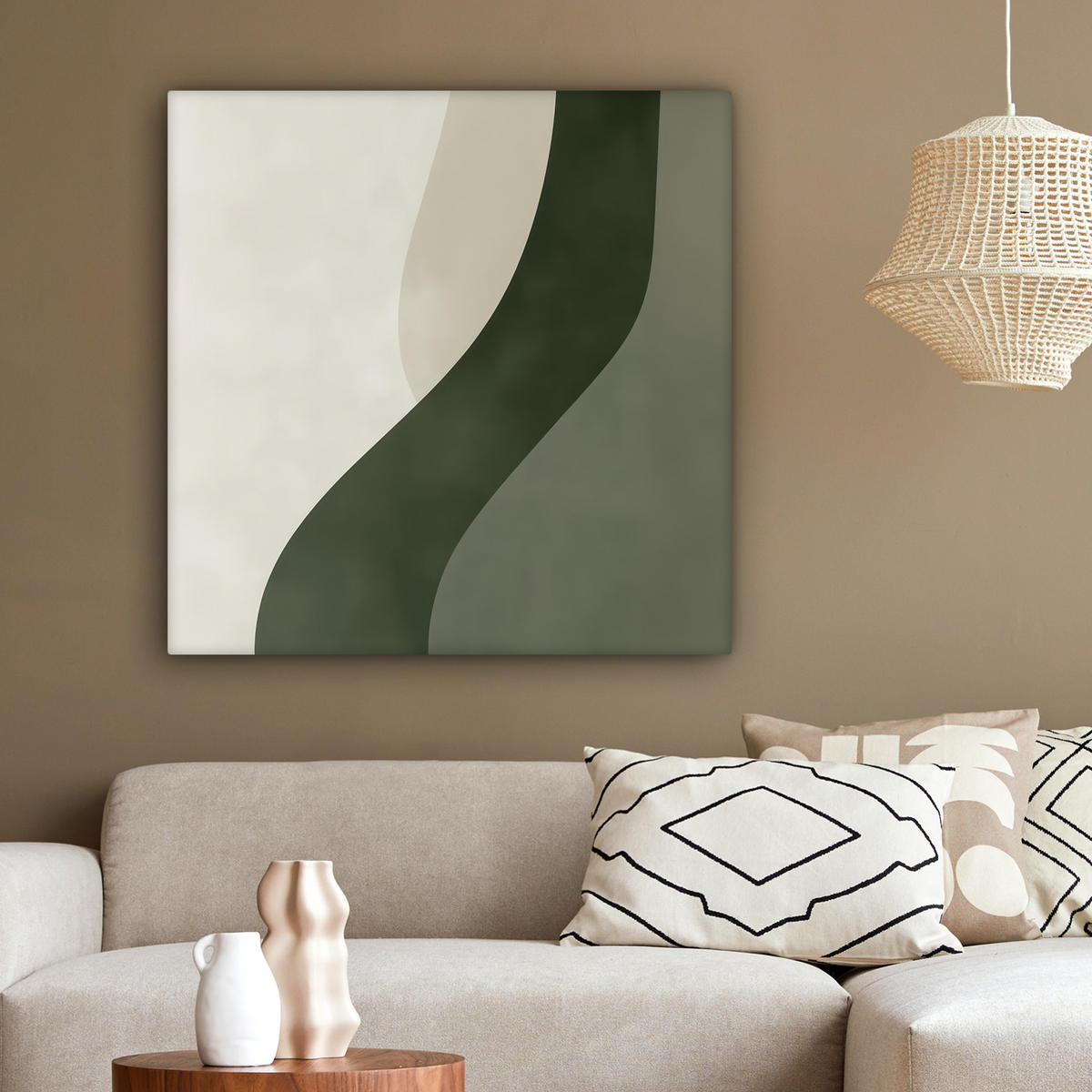 LEINWANDBILD Japandi - Grün - Abstrakt - Modern 90x90 cm - Salbeigrün, Textil (90/90cm) - MuchoWow