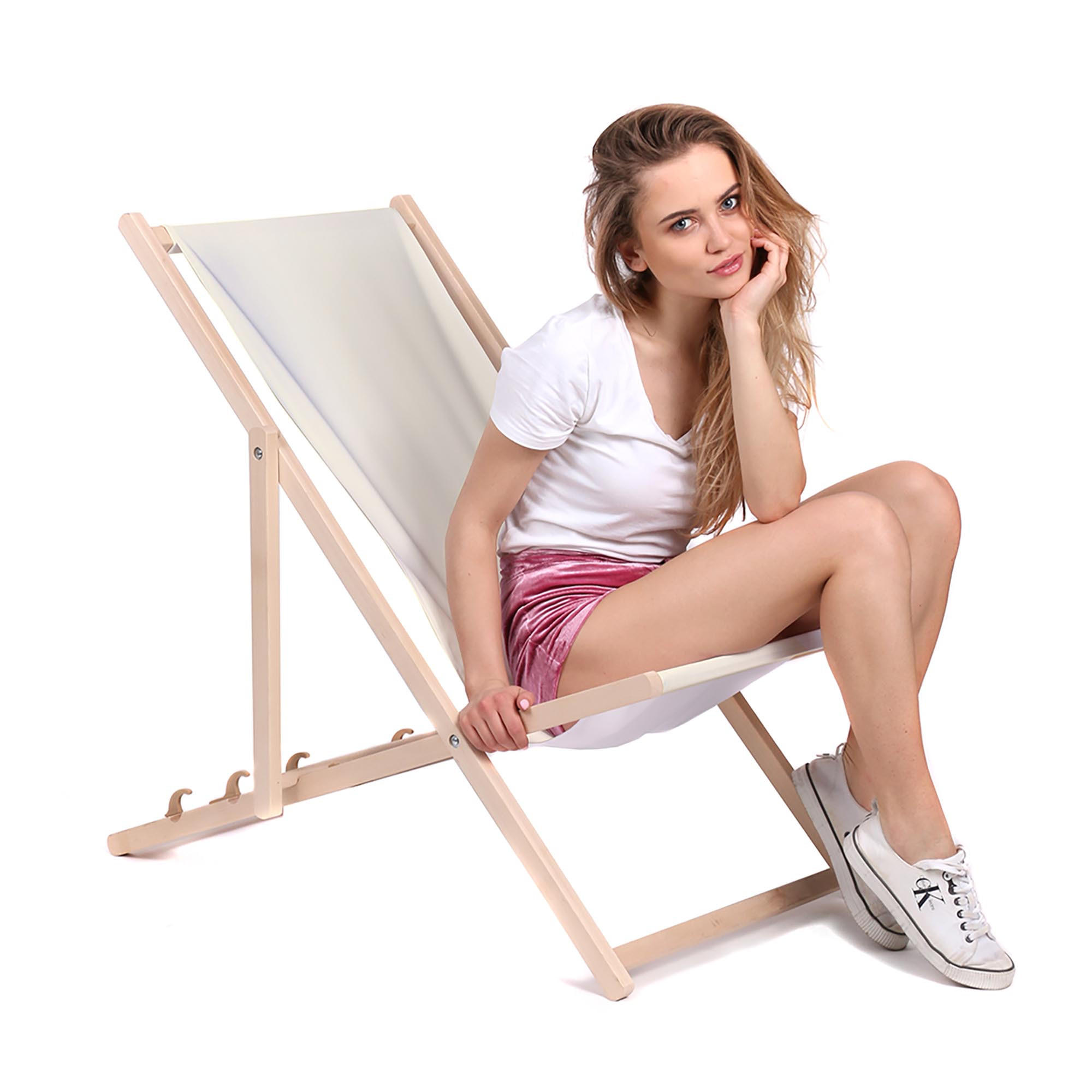 HOLZLIEGESTUHL klappbar Buchenholz Creme M - Creme, Holz (54/85/92cm) - Dreamroots
