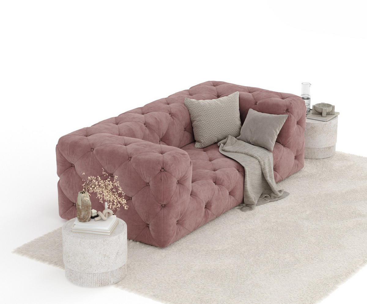 2-SITZER-SOFA Cosimo Rosa Samtstoff - Schwarz/Rosa, Holz/Holzwerkstoff (193/71/100cm) - Maison de Reve