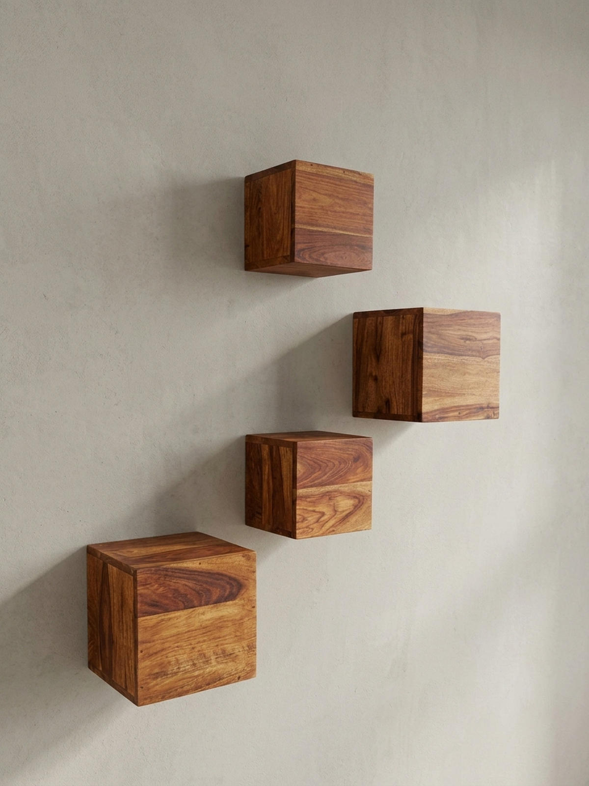 WANDREGAL Massivholz Modern Stil 4er Set Cubes Design verschiedene Größen - Braun, Holz (25/25/25cm) - KADIMA DESIGN