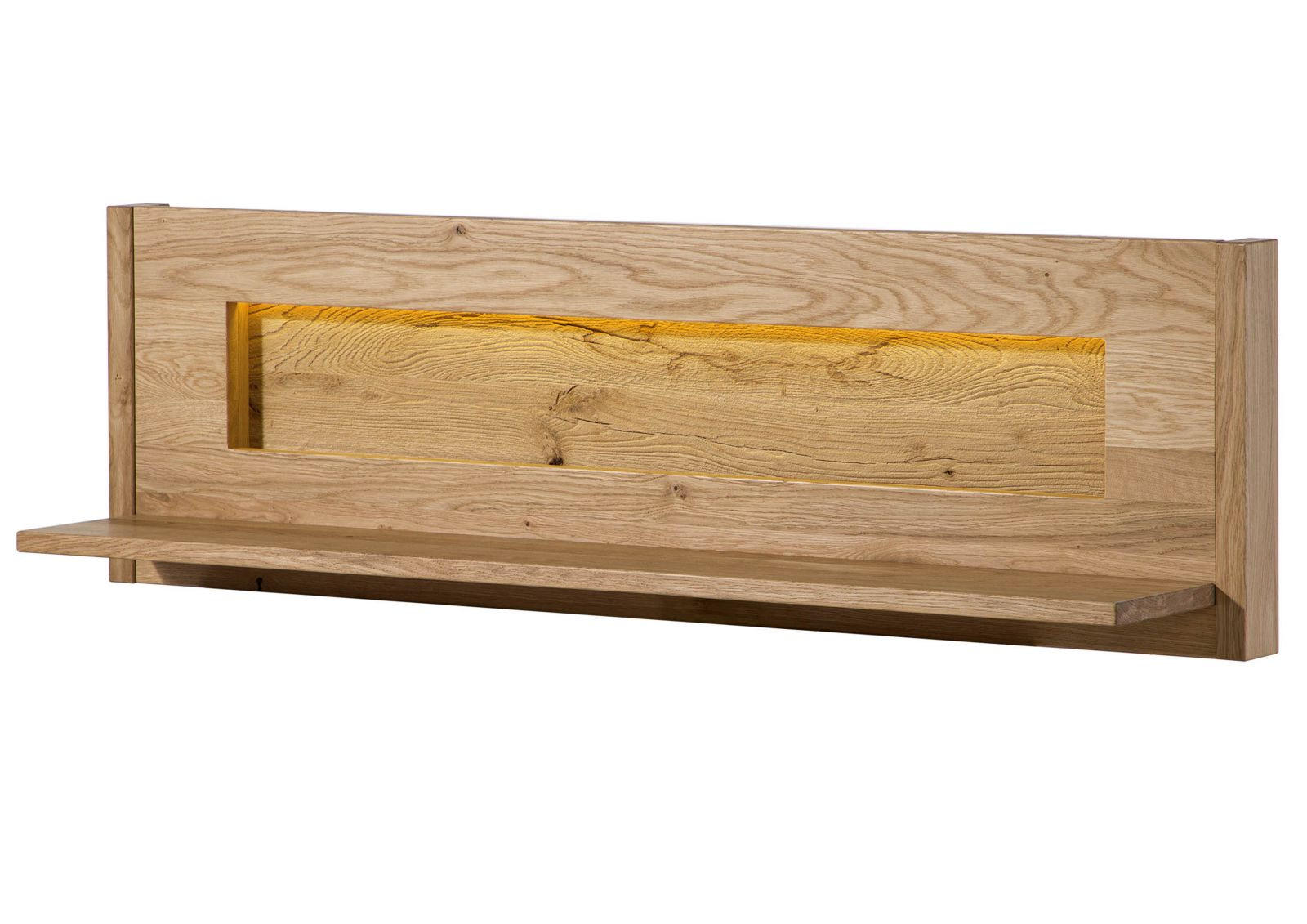 WANDREGAL Wildeiche inkl. LED 123x25x38 natur geölt CARDIFF #150 - Naturfarben, Holz (123/38/25cm) - Massivmoebel24