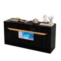 SIDEBOARD aus Spanplatte 140x40x70 cm Schwarz/Naturholz mit LED-Beleuchtung, 4 Schubladen, 2 Schränken und Hochglanz-Front - Schwarz, Holzwerkstoff (140/70/40cm) - Modfu