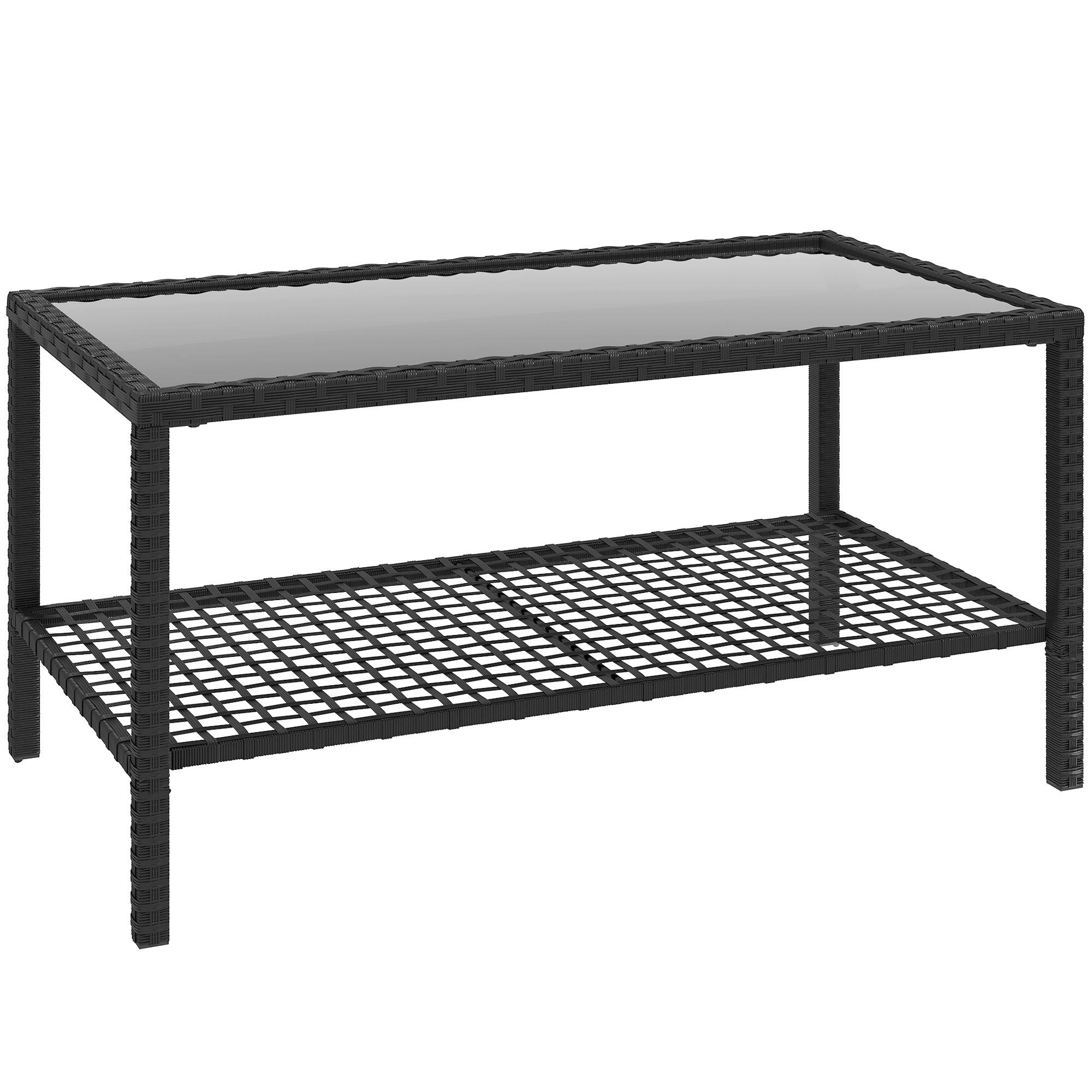COUCHTISCH PE-Rattan Schwarz - Schwarz, Glas/Metall (92/50/45cm) - Outsunny