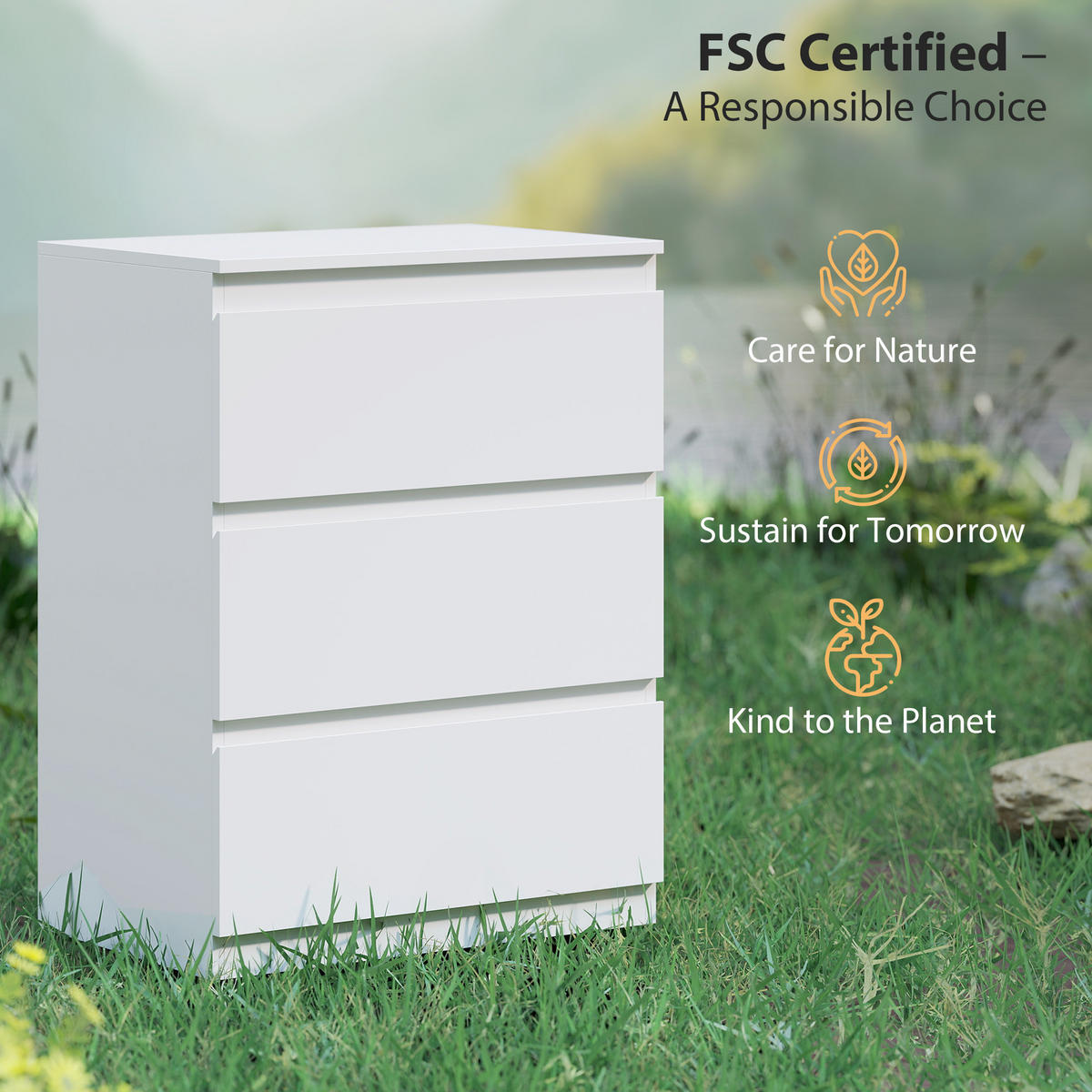 KOMMODE mit 3 Schubladen für Wohnzimmer Spanplatte Weiß - Weiß, Holzwerkstoff (40/79/60cm) - HOMCOM
