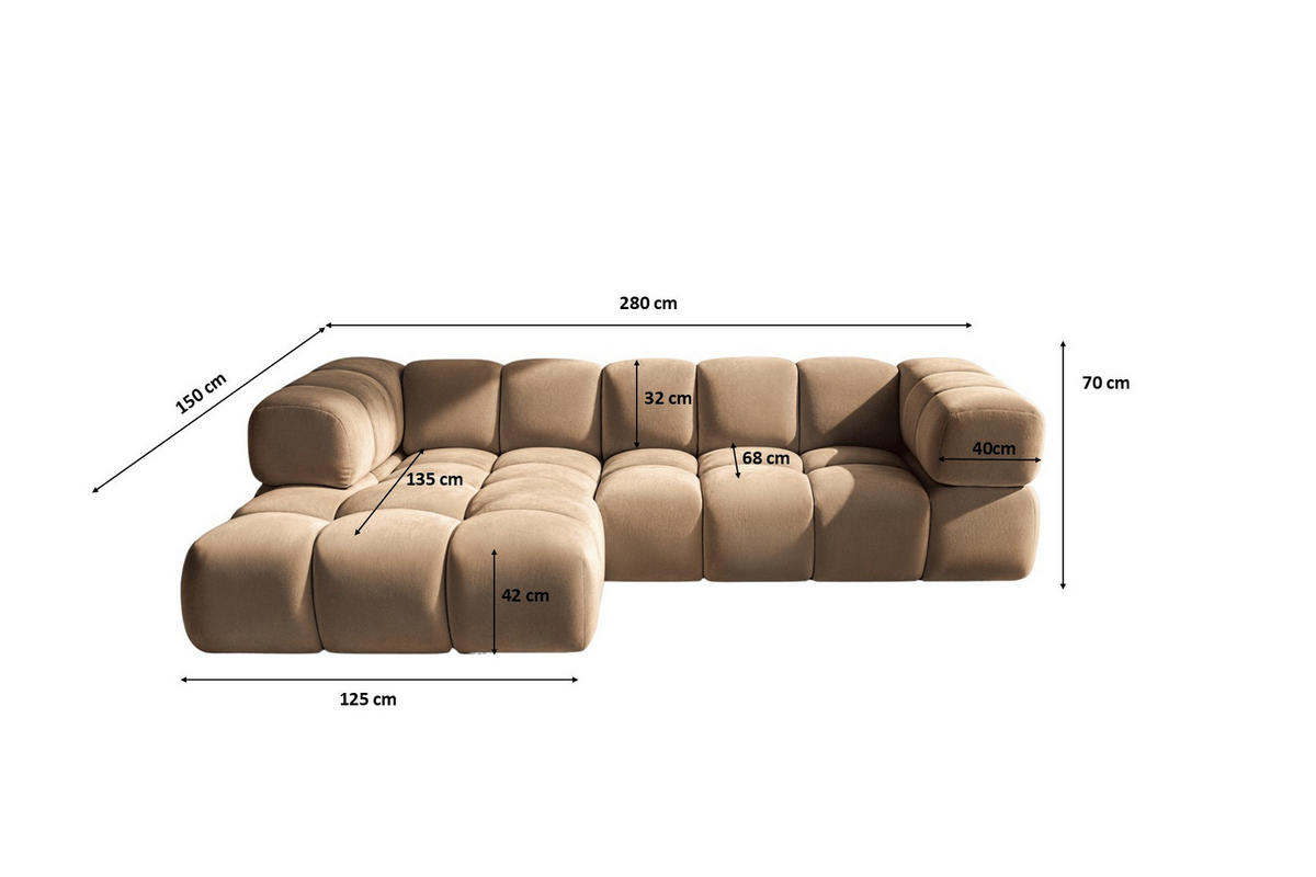 ECKSOFA L-Form Averro, stoff Bluvel, Latte, Links - Beige, Holz (280/150cm) - Kaiser Möbel