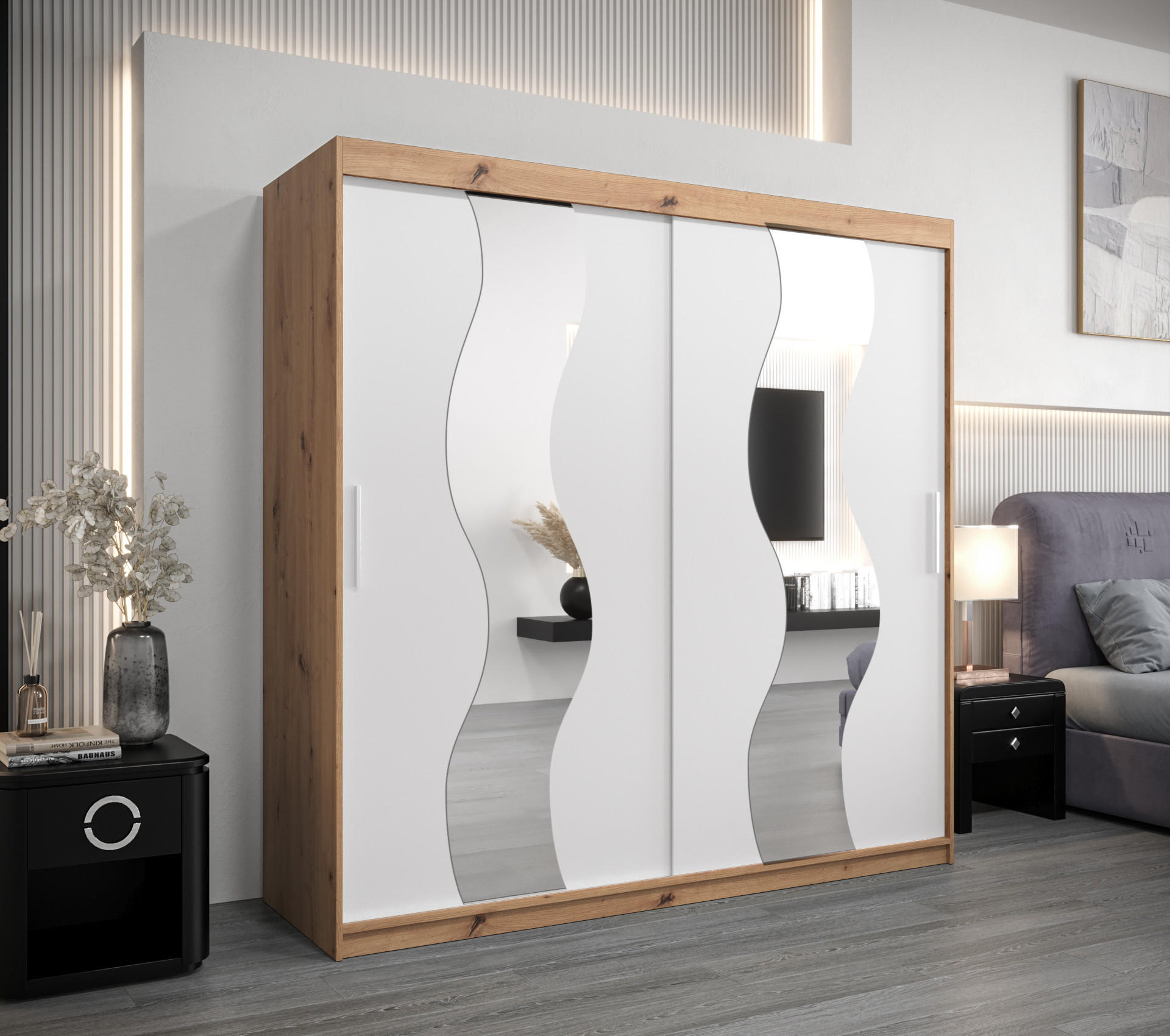 SCHWEBETÜRENSCHRANK 200/200/62 2-türig - Silberfarben/Weiß, Holz/Kunststoff (200/200/62cm) - Abiks Möbel