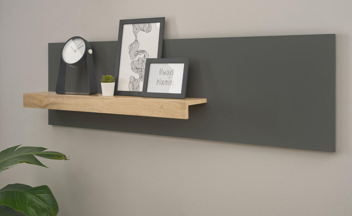 AKTENREGAL grau matt, Eiche Wotan 140 cm, Wandregal für Homeoffice und Büro - Eiche Wotan/Grau, Holzwerkstoff (140/40/17cm) - Furn.Design