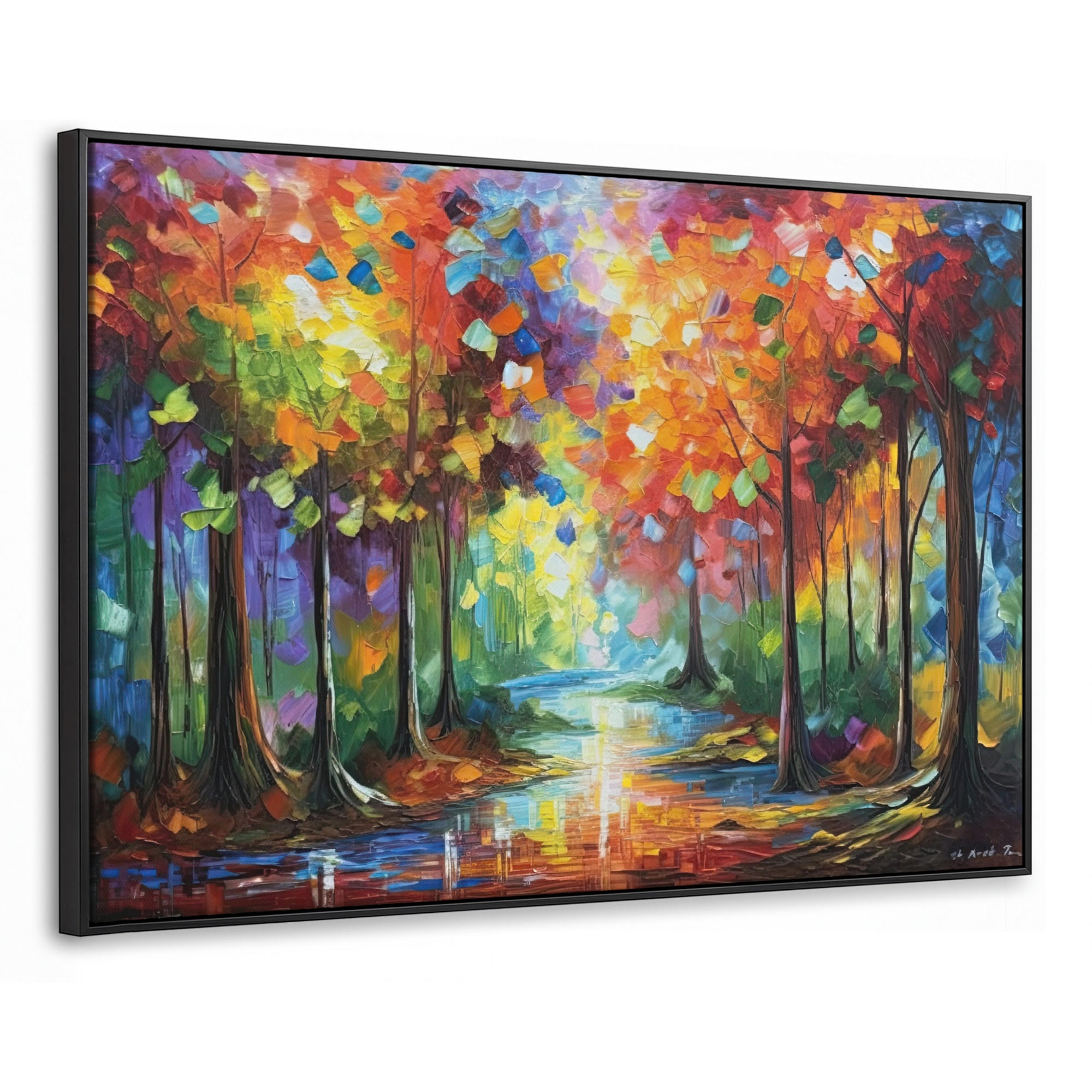 LEINWAND Bilder mit Rahmen - Landschaft - Wald - Farben - Natur - 150x100 - Multicolor, Textil (150/100cm) - MuchoWow