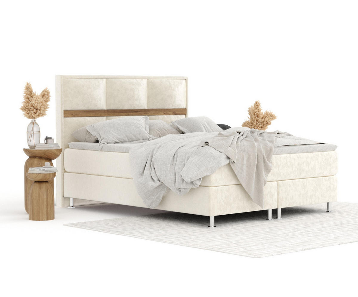 BOXSPRINGBETT Soto Creme 180/200 cm mit Latex-Topper - Silberfarben/Creme, Holz/Holzwerkstoff (180/200cm) - Maison de Reve