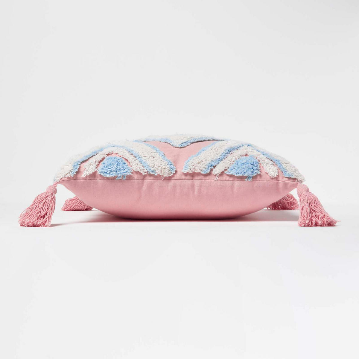 DEKOKISSEN Tufted blau-rosa 45/45 cm Boho-Style mit Quasten - Blau, Textil (45/45cm) - Homescapes