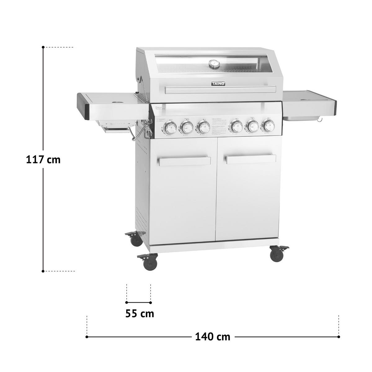 GASGRILL PLATINUM YAMARA 4+2 + Haube - Silberfarben, Metall (140/117/55cm) - TAINO