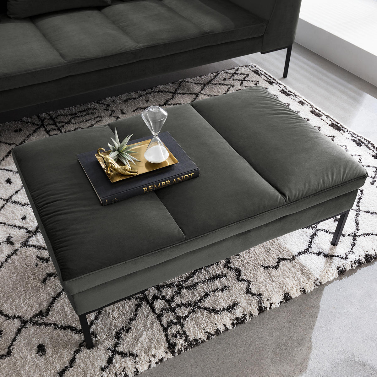 POLSTERHOCKER - Chromfarben/Grün, Textil/Metall (108/41/69cm) - home24