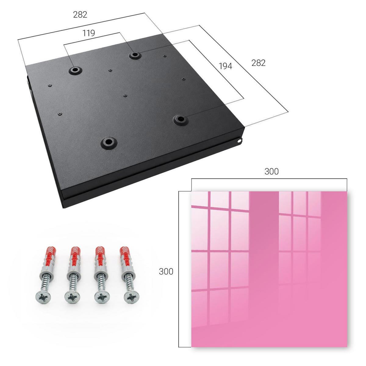 SCHLÜSSELBOX Schwarz 30x30 cm- Türöffnung nach rechts - Kühles Rosa - Pink, Metall (30/30/5cm) - TULUP