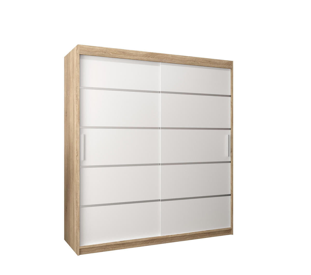 SCHWEBETÜRENSCHRANK 200/180/62 2-türig - Silberfarben/Weiß, Holz/Kunststoff (180/200/62cm) - Abiks Möbel